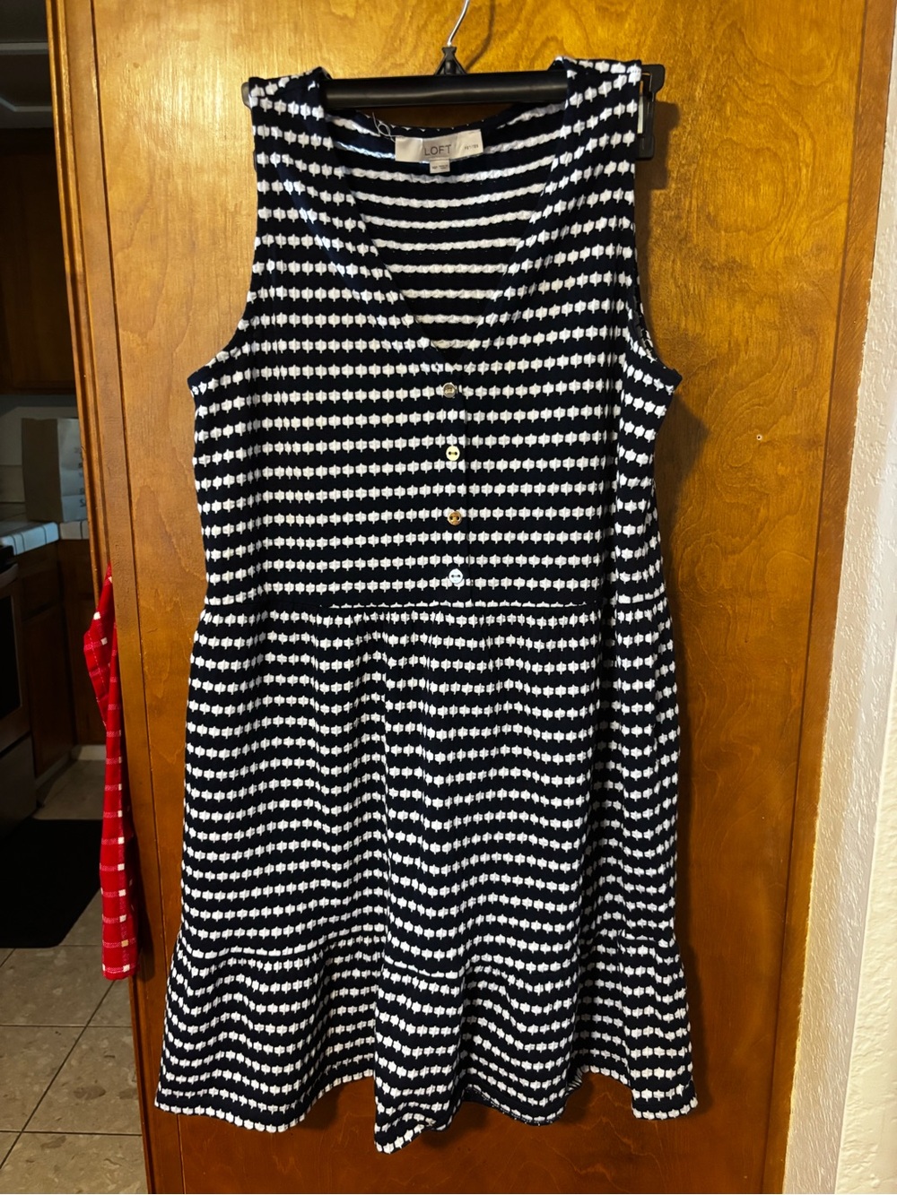 LOFT Navy and White Sleeveless V-Neck Midi Dress